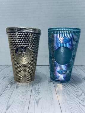 Starbucks Gold Studded & Iridescent Blue Cold Cups - 16 oz.